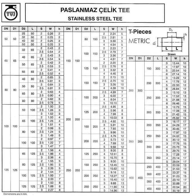 Dikişli Tee ASTM A 403-ANSI