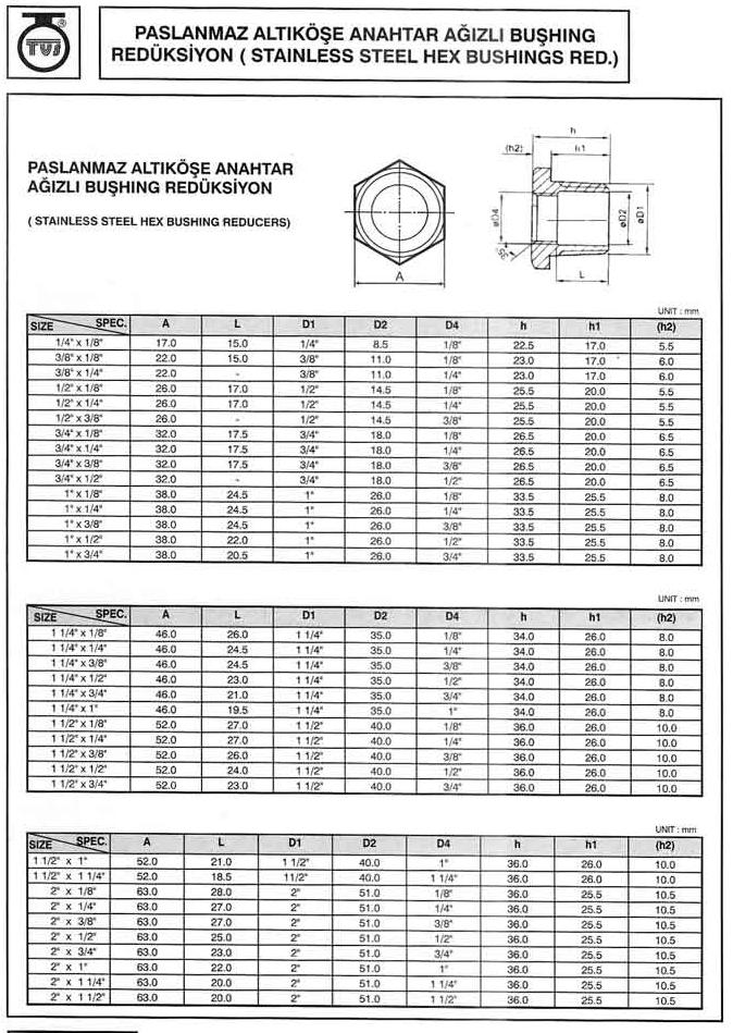 Altıköşe Bushing Redüksiyon