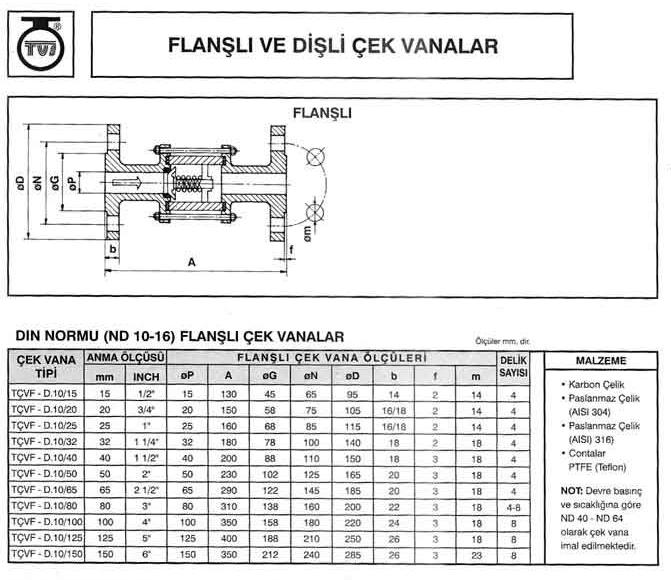 Paslanmaz Flanşlı Çek Vana ND10/ND16